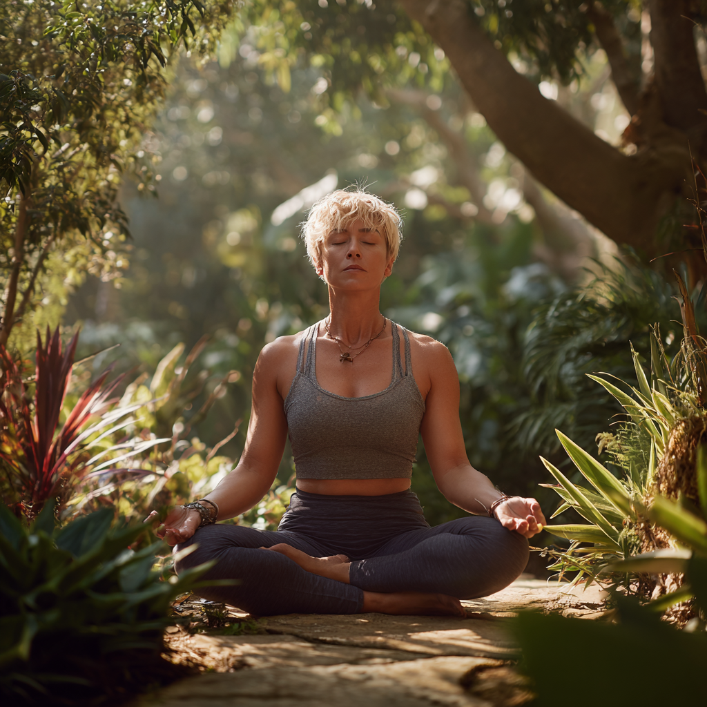 Group of diverse Ukrainian adults aged 30-60 practicing yoga poses together in a bright studio with natural lighting, showing proper alignment and peaceful expressions